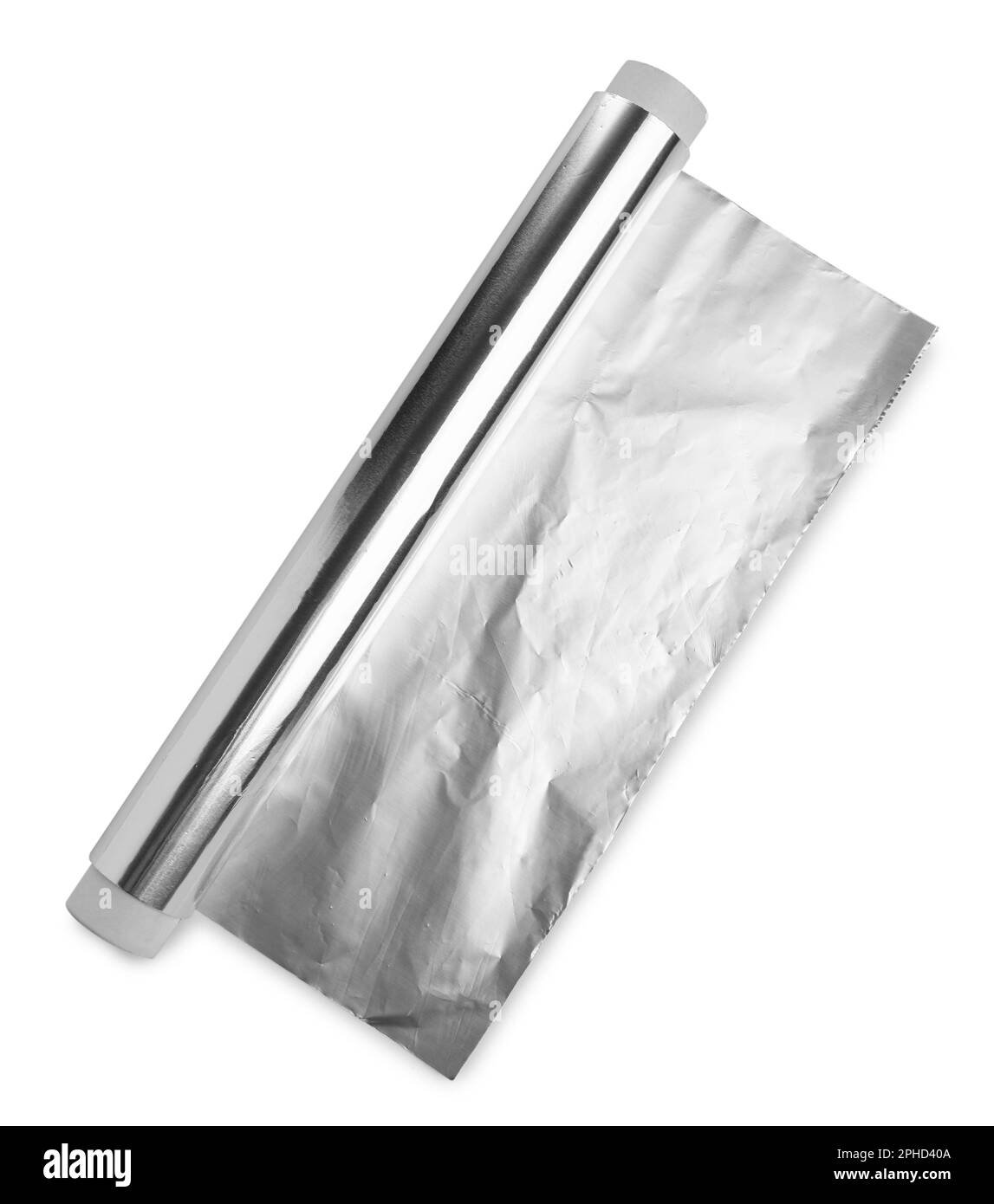 Rouleau de feuille d'aluminium isolé sur blanc, vue de dessus Banque D'Images Rouleau de feuille d'aluminium isolé sur blanc, vue de dessus Banque D'Images