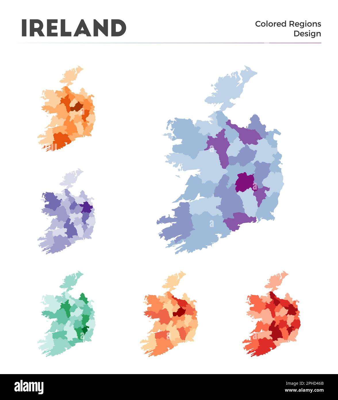 Collection de cartes de l'Irlande. Frontières de l'Irlande pour votre infographie. Régions de pays colorées. Illustration vectorielle. Illustration de Vecteur
