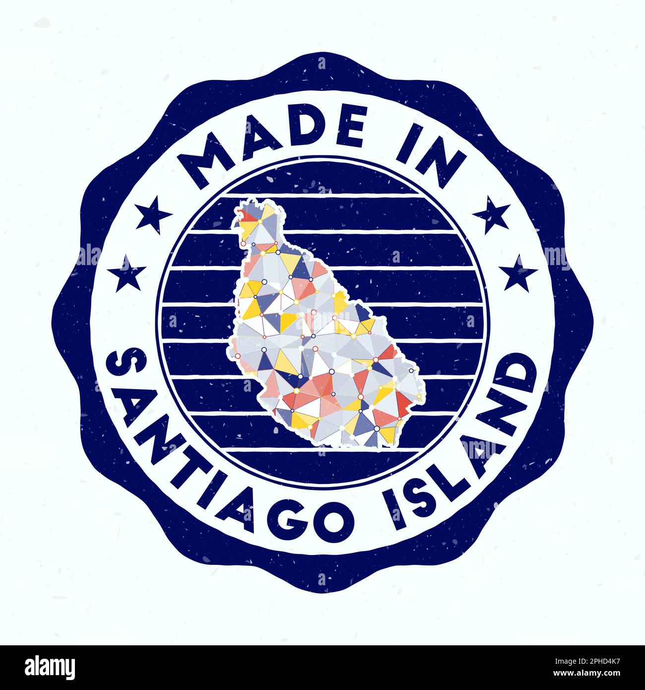 Fabriqué à Santiago Island. Timbre rond de l'île. Sceau de l'île de Santiago avec forme de frontière. Badge vintage avec texte circulaire et étoiles. Illustration de Vecteur