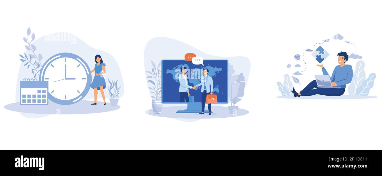 Application pour le suivi du cycle menstruel et de l'ovulation, conclusion en ligne de la transaction, personnes reliant des éléments de puzzle. Symbole du travail d'équipe, à plat Illustration de Vecteur