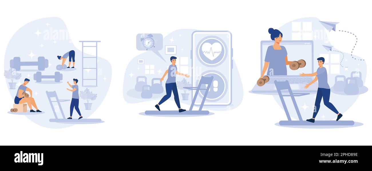 Concept d'application de blog et d'entraînement. Les minuscules sont l'entraînement sportif. Un style de vie actif et un entraînement physique, une illustration moderne à vecteur plat Illustration de Vecteur