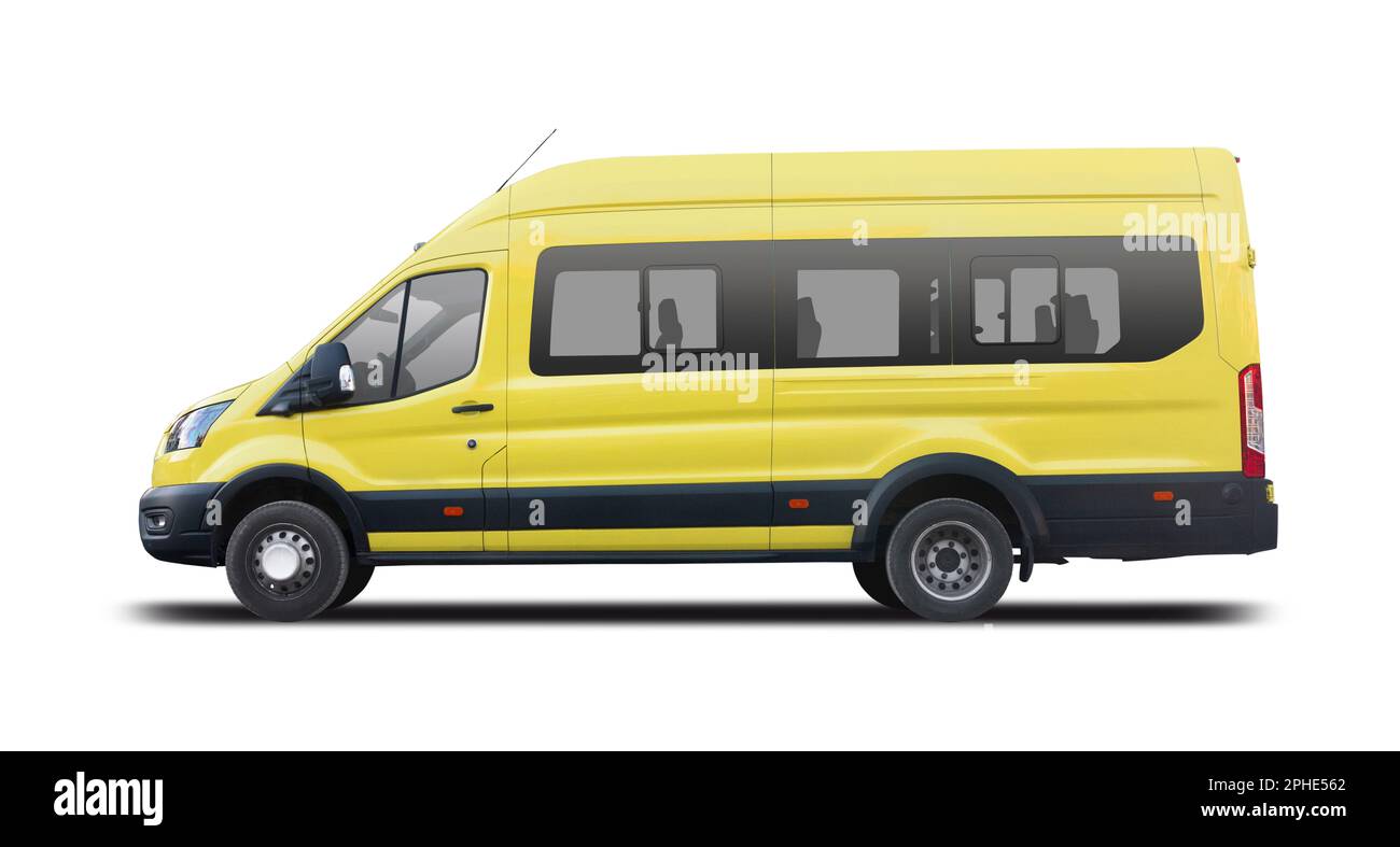 Minibus Ford Transit, vue latérale isolée sur fond blanc Banque D'Images