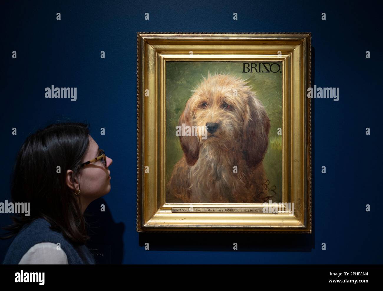 The Wallace Collection, Londres, Royaume-Uni. 28th mars 2023. Faithful and Fearless: Portraits de chiens de Gainsborough à Hockney exposition (29 mars-15 octobre) explore notre dévotion envers les amis à quatre pattes à travers les siècles. En 59, soigneusement sélectionnés peintures, sculptures, dessins, œuvres d'art et même taxidermie, l'exposition met en lumière le lien unique entre les humains et leurs compagnons canins. Image: Rosa Bonheur, Brizo, Un chien de berger, 1864. Crédit : Malcolm Park/Alay Live News Banque D'Images