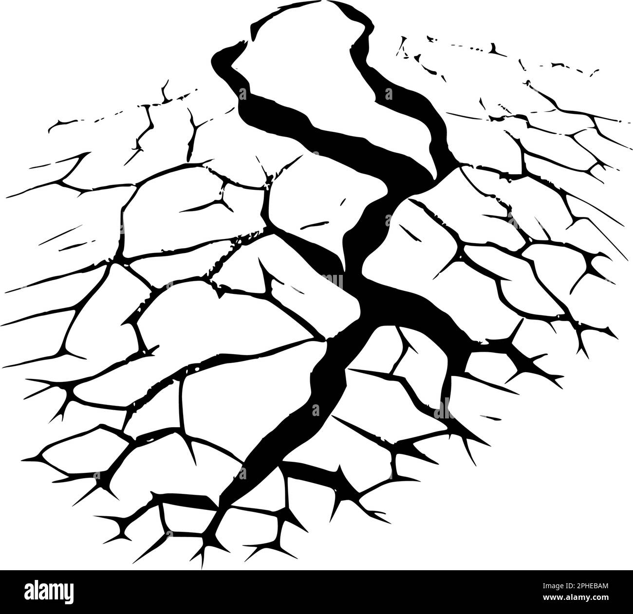 Dommages causés par des catastrophes naturelles, des tremblements de terre ou la sécheresse.Split, fissure et trou noir dans le mur ou sur le sol. Catastrophe après la guerre. Illustration de Vecteur