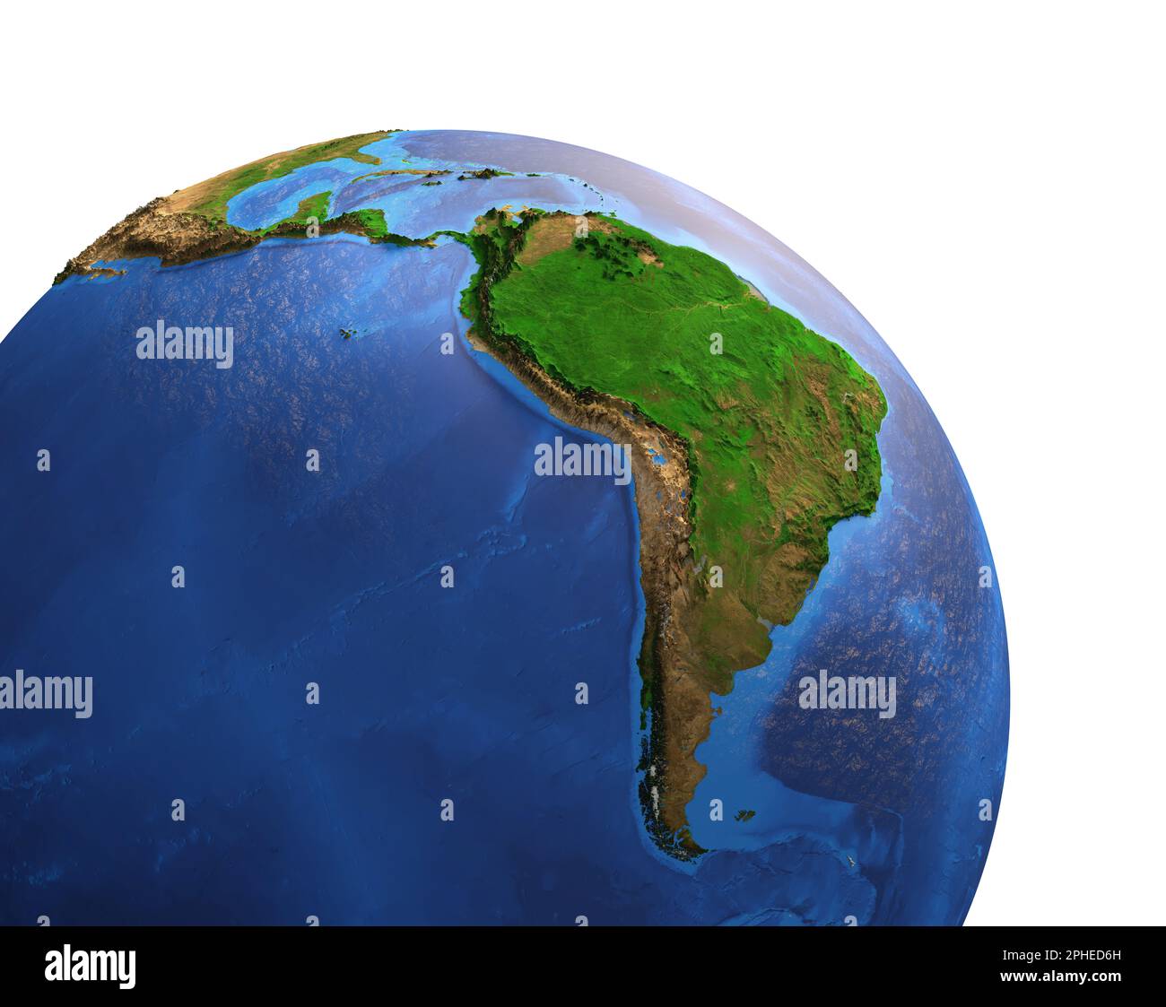Vue satellite haute résolution de Planet Earth, axée sur l'Amérique du Sud et centrale, le Brésil et la forêt amazonienne - éléments fournis par la NASA Banque D'Images