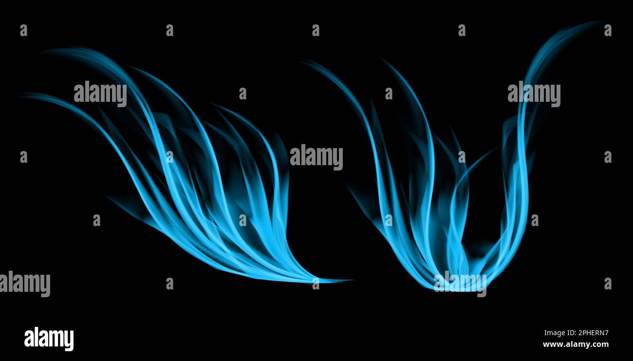 Flammes bleues isolées sur fond noir. Banque D'Images