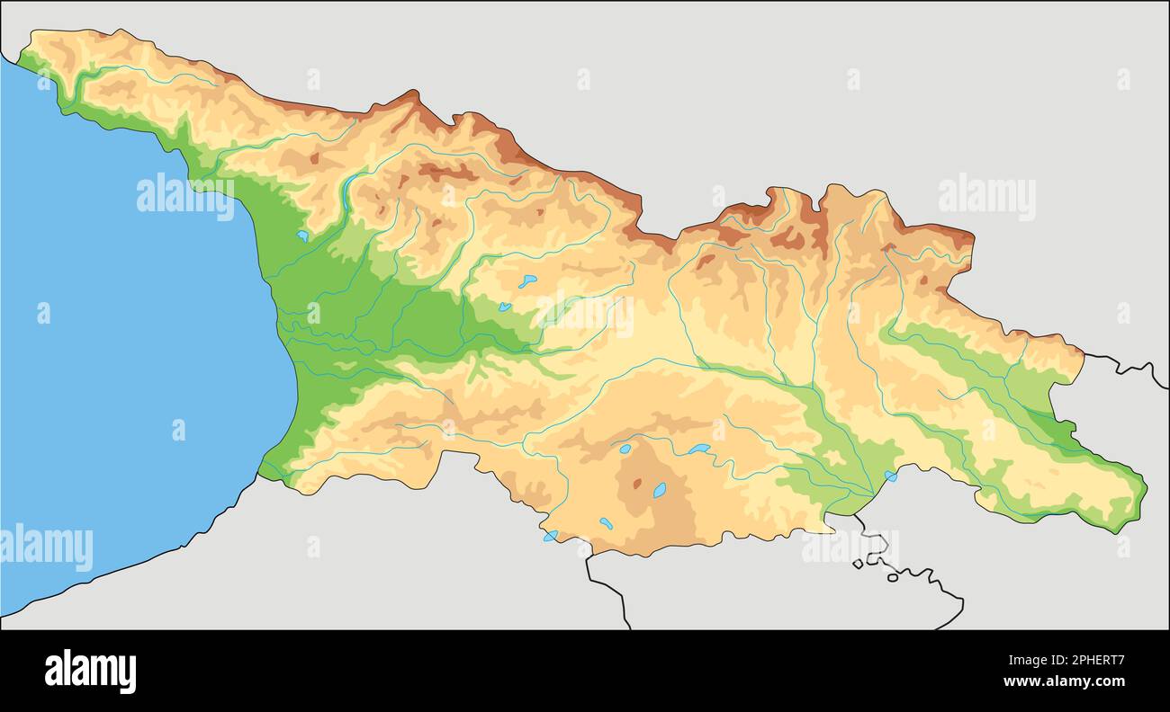 Carte physique très détaillée de la Géorgie. Illustration de Vecteur