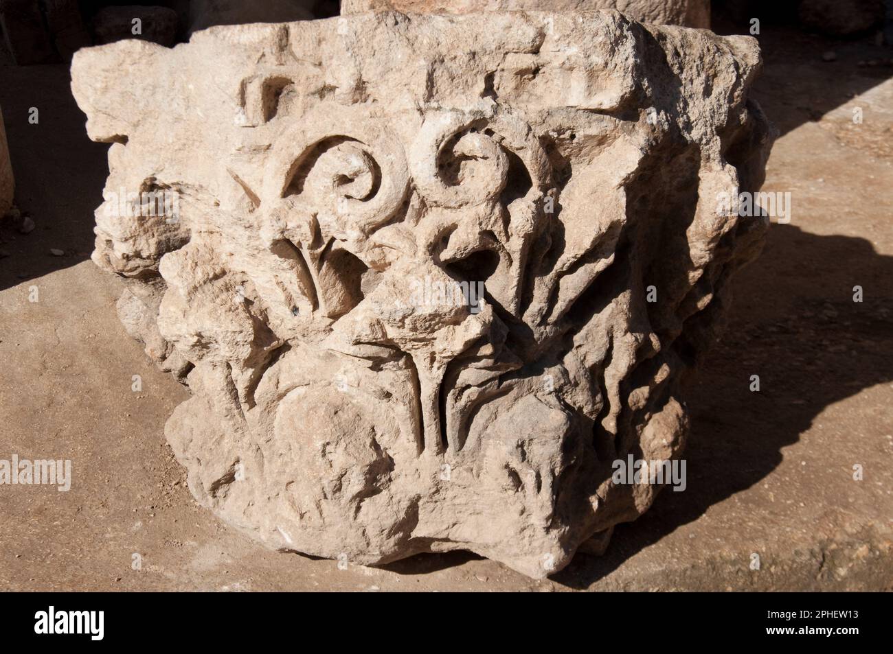 Capitale sculptée, vestiges du Temple d'Hercules, Citadelle, Amman, Jordanie Banque D'Images