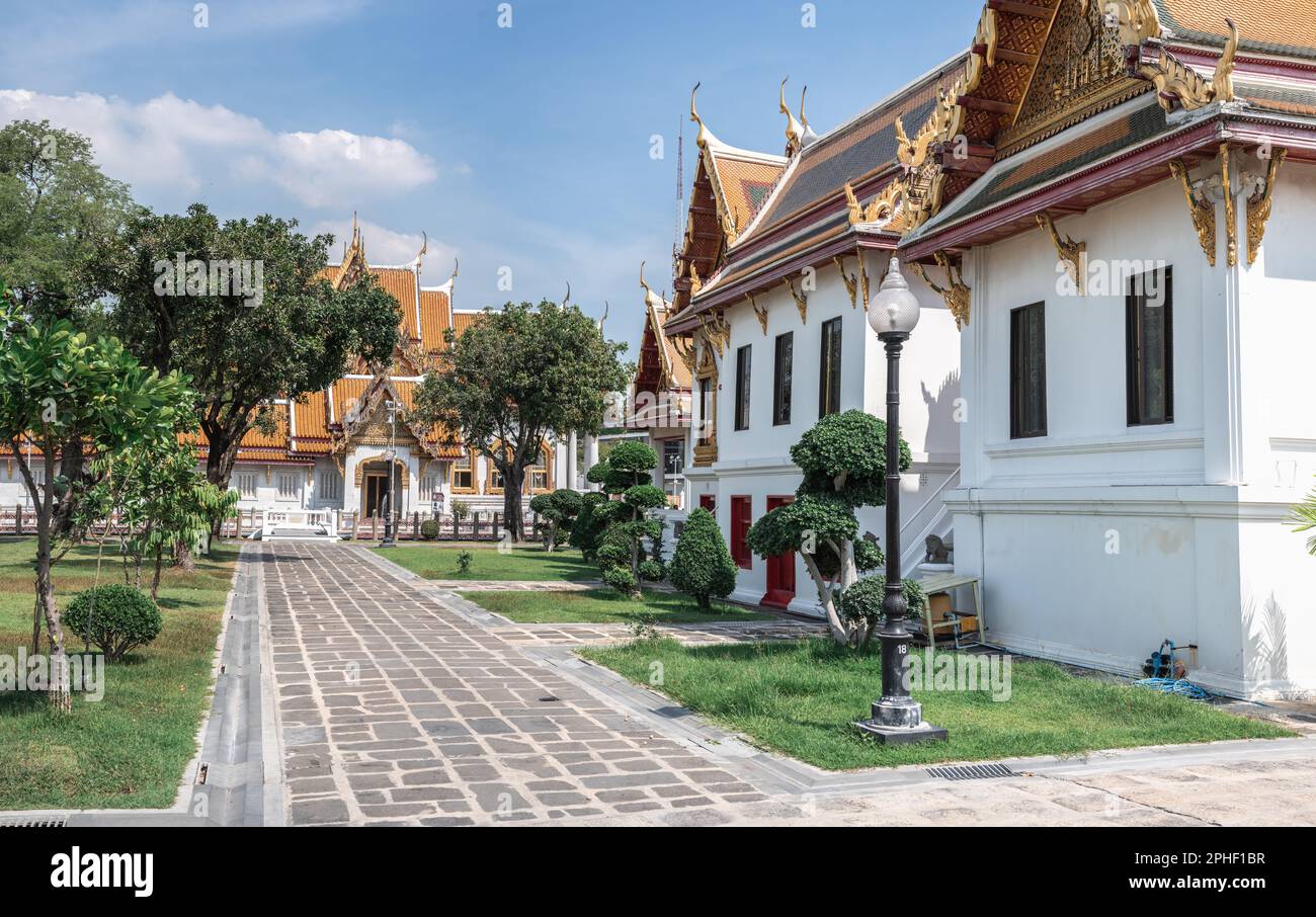 Temple Wat Benchamabophit, point de repère touristique à Bangkok, Thaïlande. Le lieu de voyage le plus prisé. Temples et architecture traditionnels thaïlandais Banque D'Images