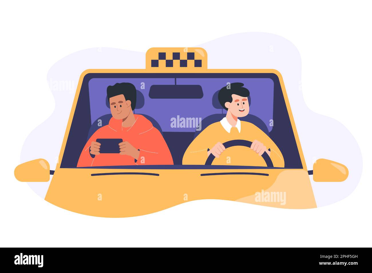 Illustration vectorielle plate pour chauffeur de taxi et client à l'intérieur de la voiture Illustration de Vecteur