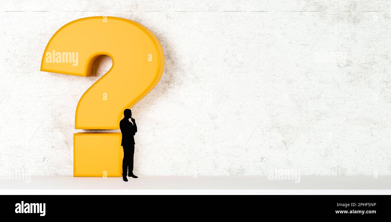 Question Point At Watch Question. Point d'interrogation jaune et silhouette de l'homme de ...