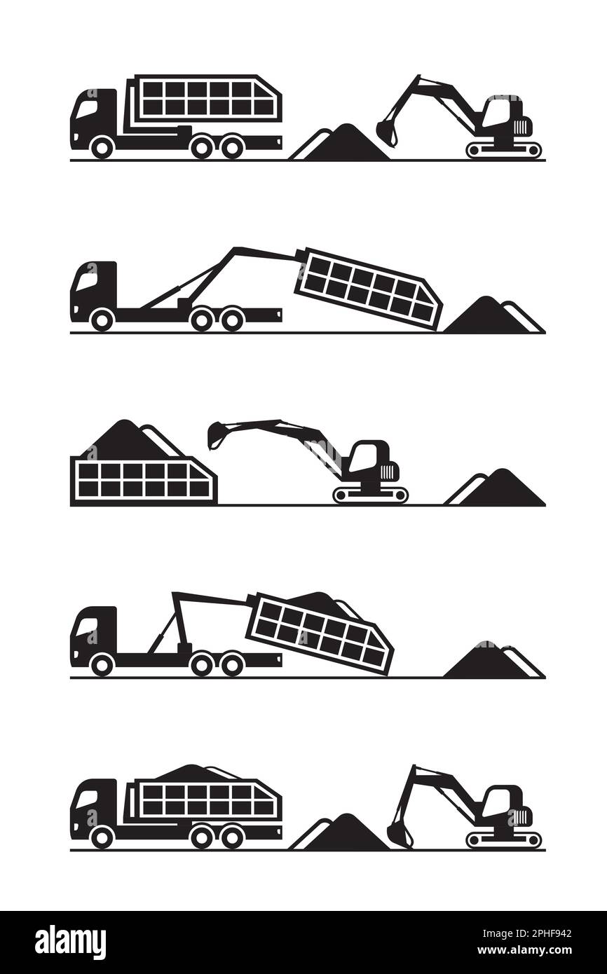 Mini-pelle hydraulique à chargement par camion-saut – illustration vectorielle Illustration de Vecteur