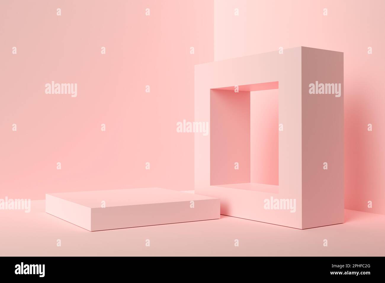 Formes géométriques abstraites sur fond rose. Arrière-plan abstrait de rendu 3D minimum. Ensemble de formes géométriques abstraites. Banque D'Images