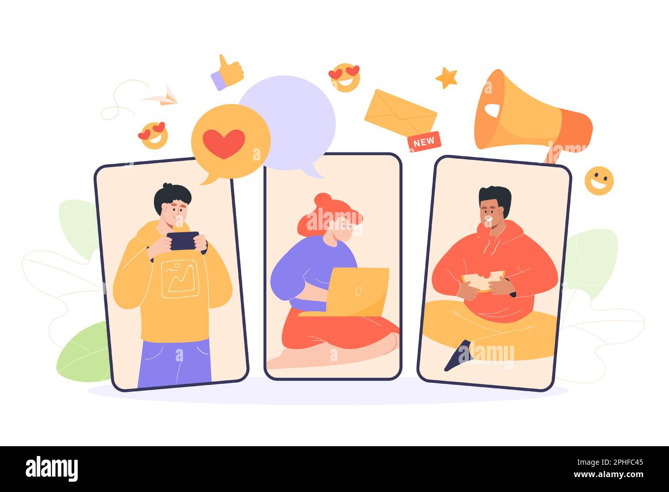 Les personnes sur les écrans de téléphone mobile illustration vectorielle plate Illustration de Vecteur