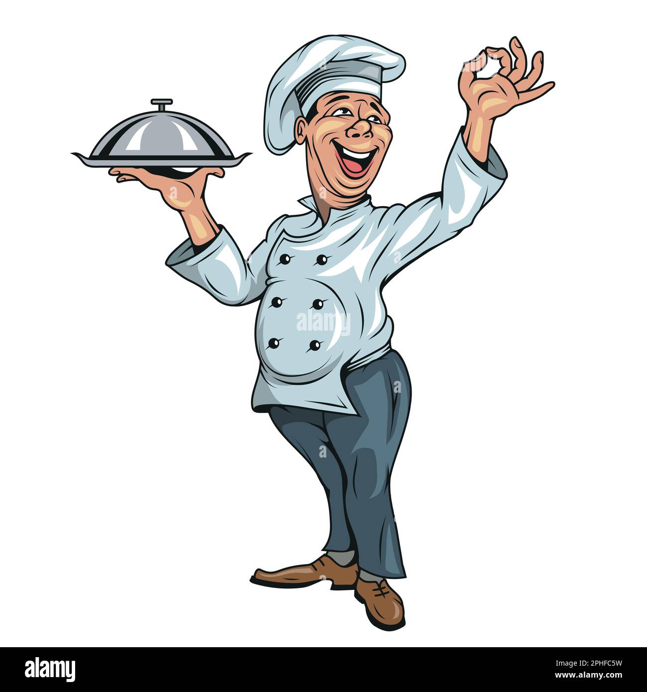 Chef cuisinier . Homme servant de la nourriture. Illustration vectorielle  d'un cuisinier Image Vectorielle Stock - Alamy