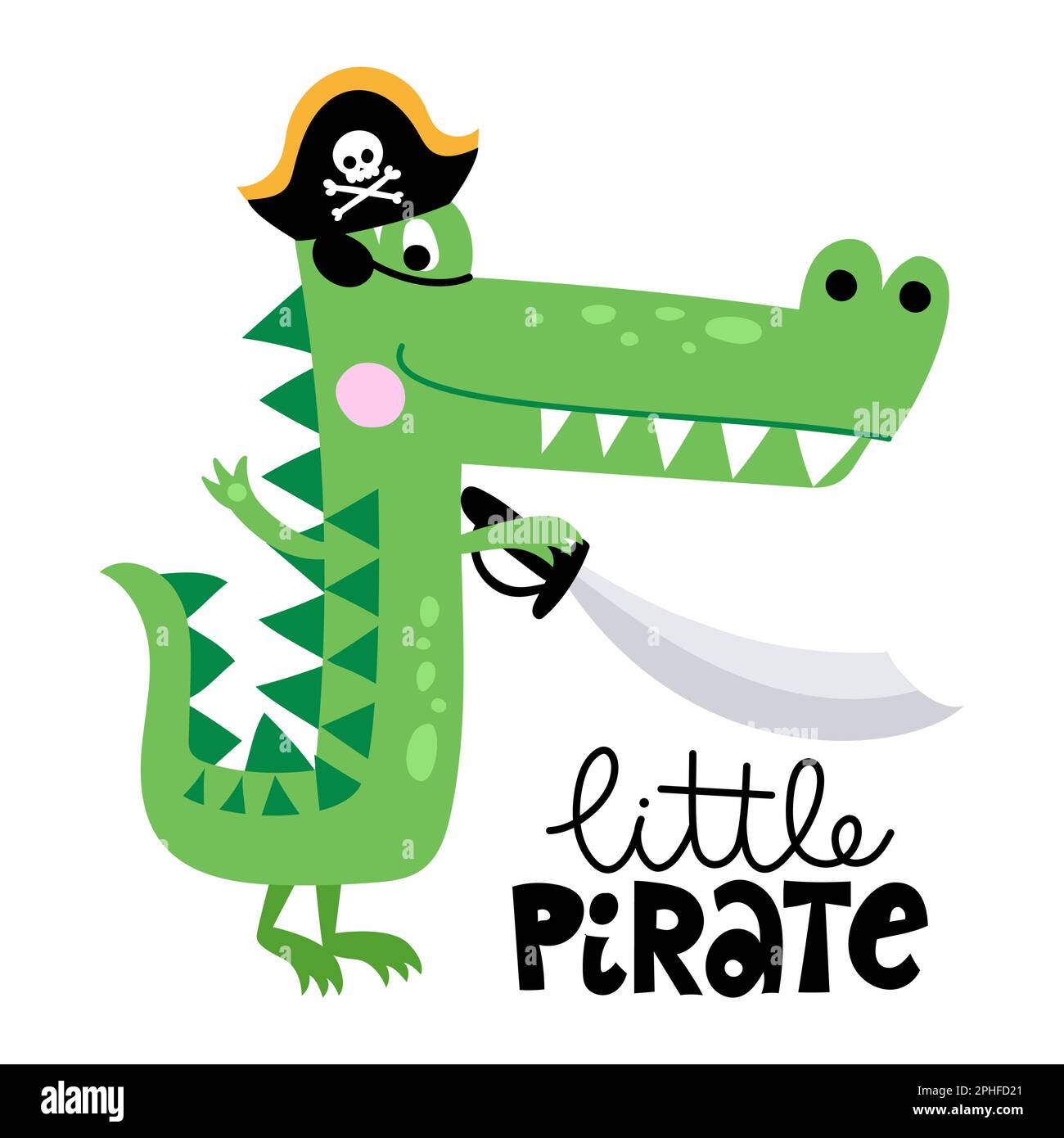 Little Pirate - joli motif Crocodile à imprimé marin, drôle de doodle dessiné à la main, alligator de dessin animé. Idéal pour les affiches ou les t-shirts imprimés en tissu. VEC Illustration de Vecteur