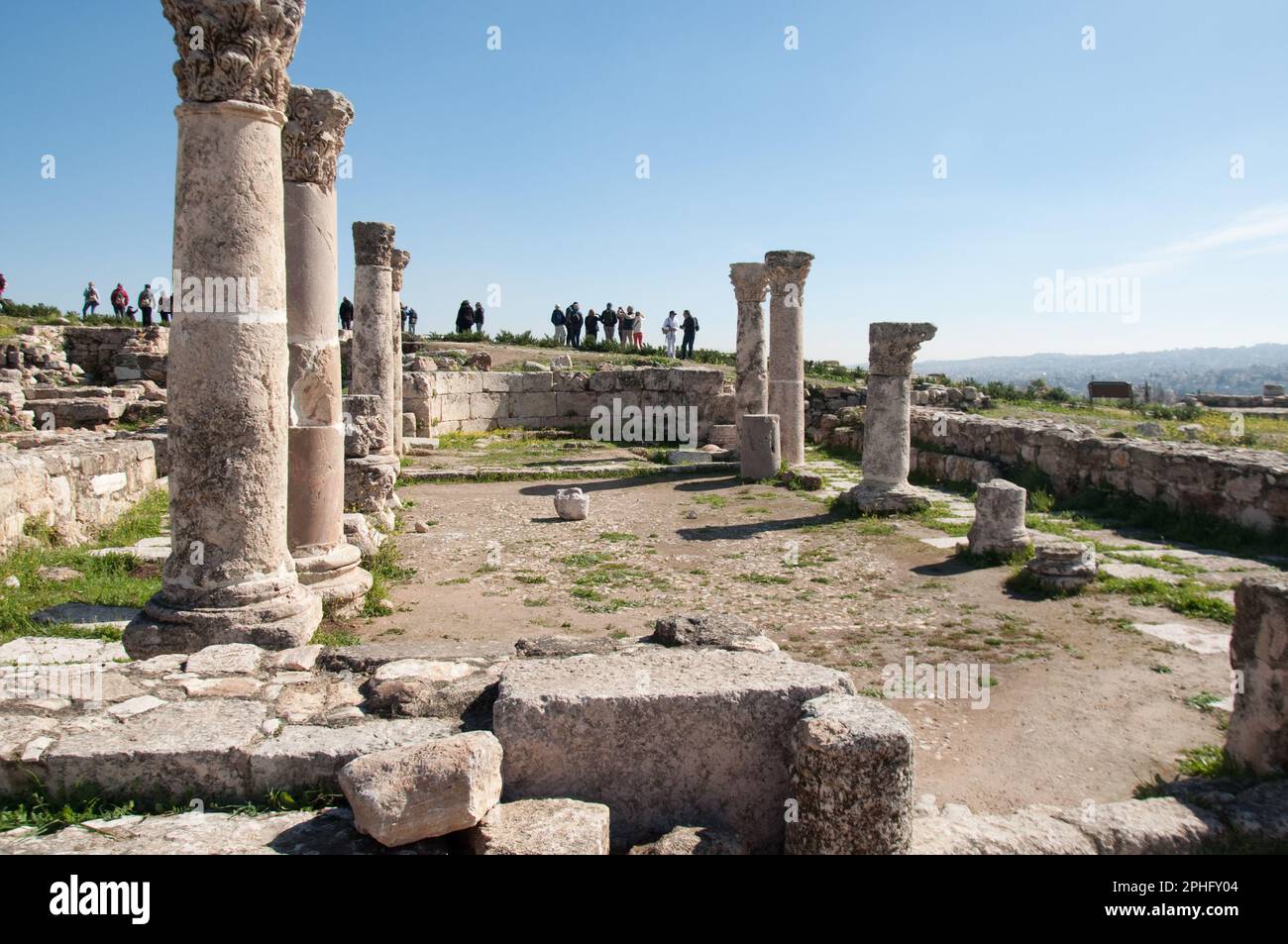 Vestiges de l'Église byzantine (c. 530), la Citadelle, Amman, Jordanie (utilisant clairement les colonnes et les capitales des temples romains.) Banque D'Images