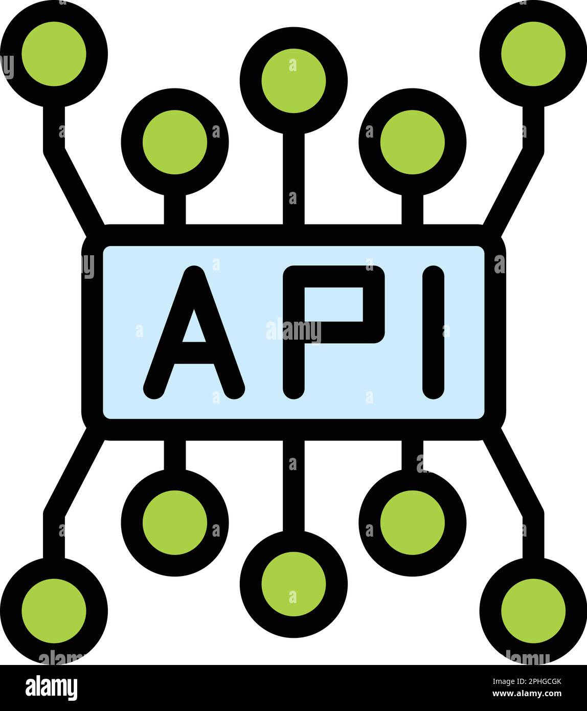 Icône de code API. Outline API code vector icon for web design isolé sur fond blanc couleur plate Illustration de Vecteur