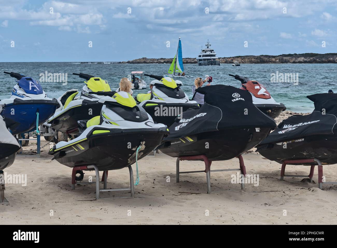 Station de location de scooter des mers, St. Maarten, Caraïbes du Sud Banque D'Images