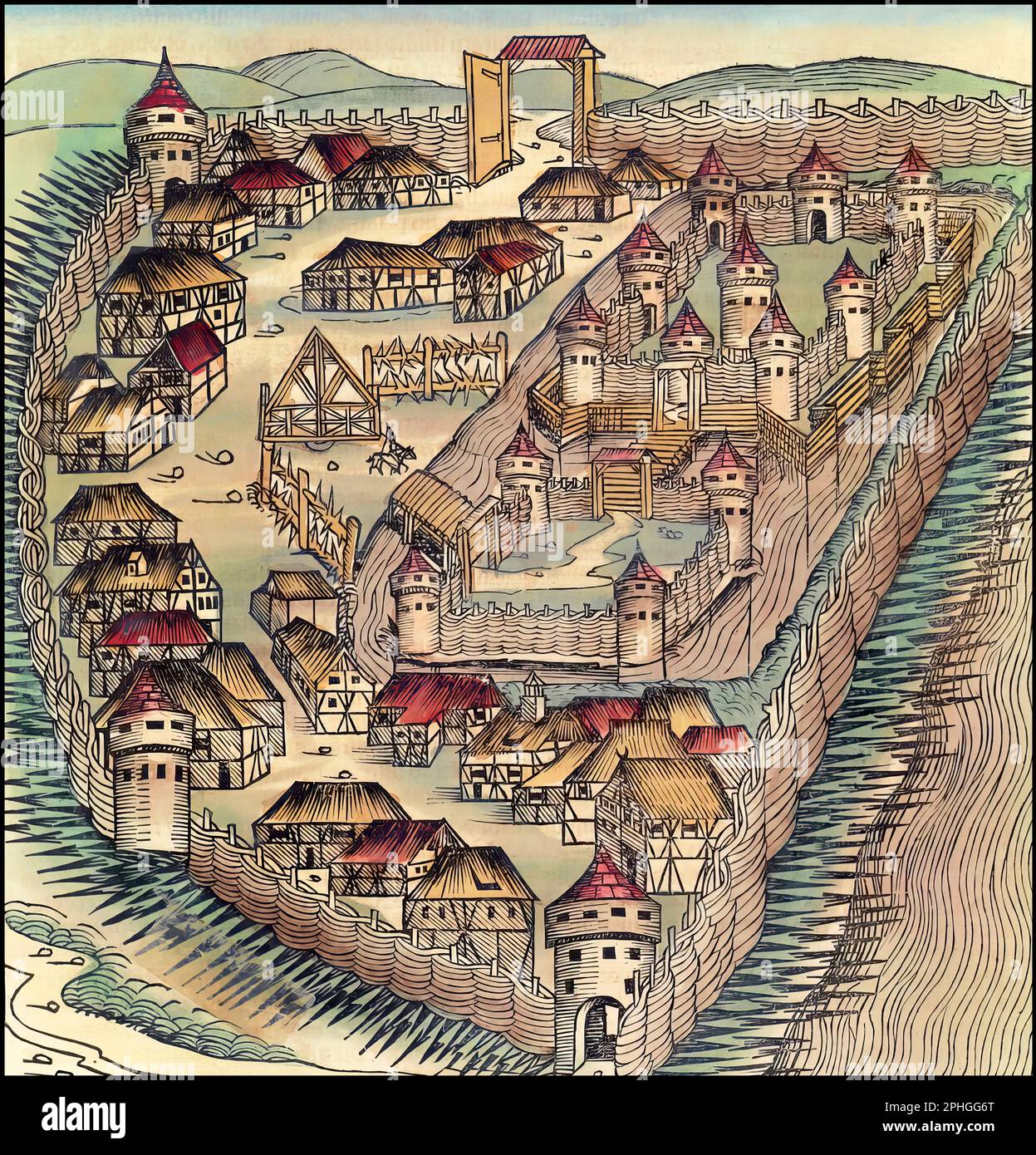 Château de Šabac, district de Mačva, Serbie, Histoire mondiale de Schedel ou Chronicle de Nuremberg, 1493 Banque D'Images