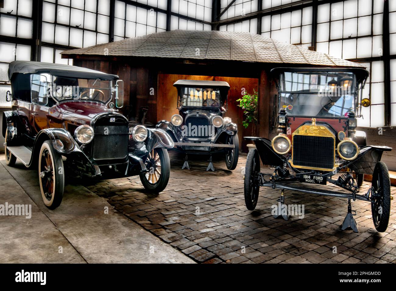 Voitures de l'époque des années 1930 au Musée des transports de Caroline du Nord Banque D'Images