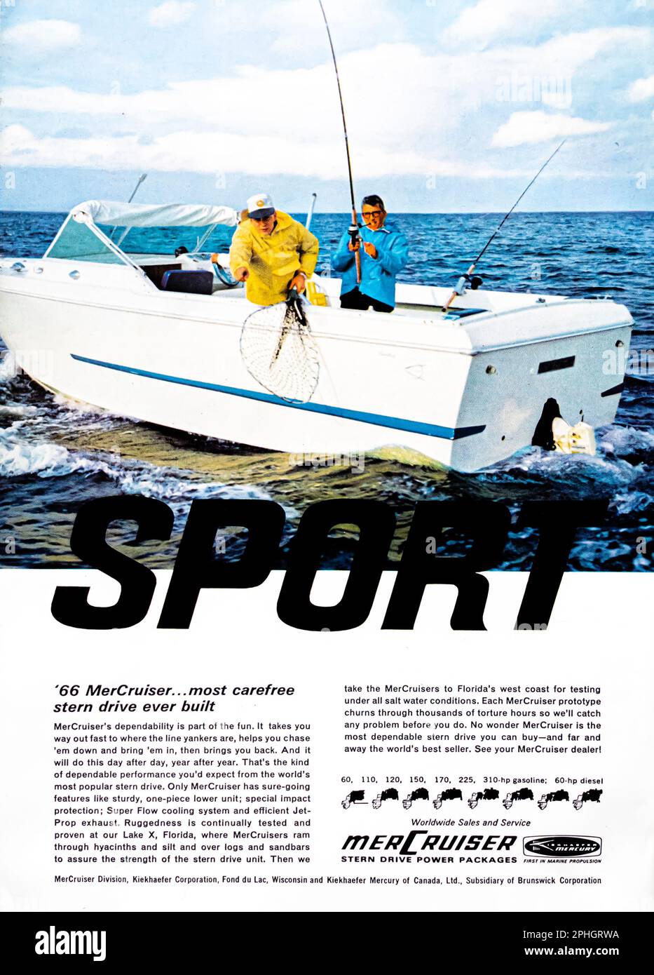 Publicité pour bateau Mercruiser dans un magazine NatGeo, mars 1966 Banque D'Images