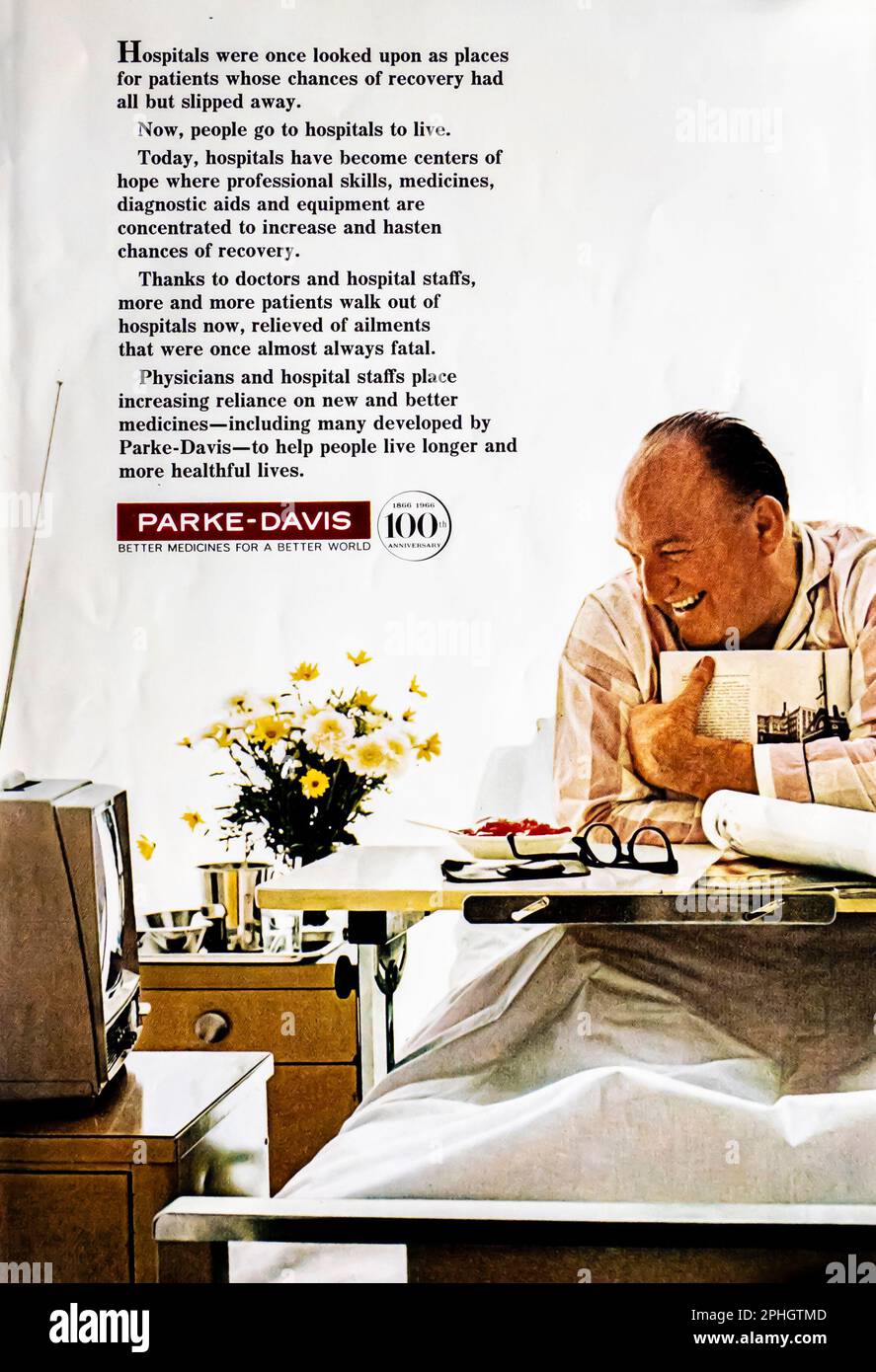 Publicité de la société pharmaceutique Parke-Davis dans un magazine NatGeo juin 1966 Banque D'Images