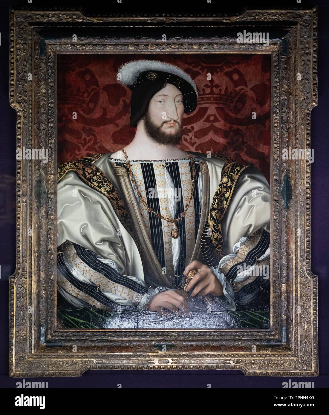 Paris, France - 02 19 2023 : Musée du Louvre. Portrait de François 1er, roi de France peint par Jean Clouet Banque D'Images