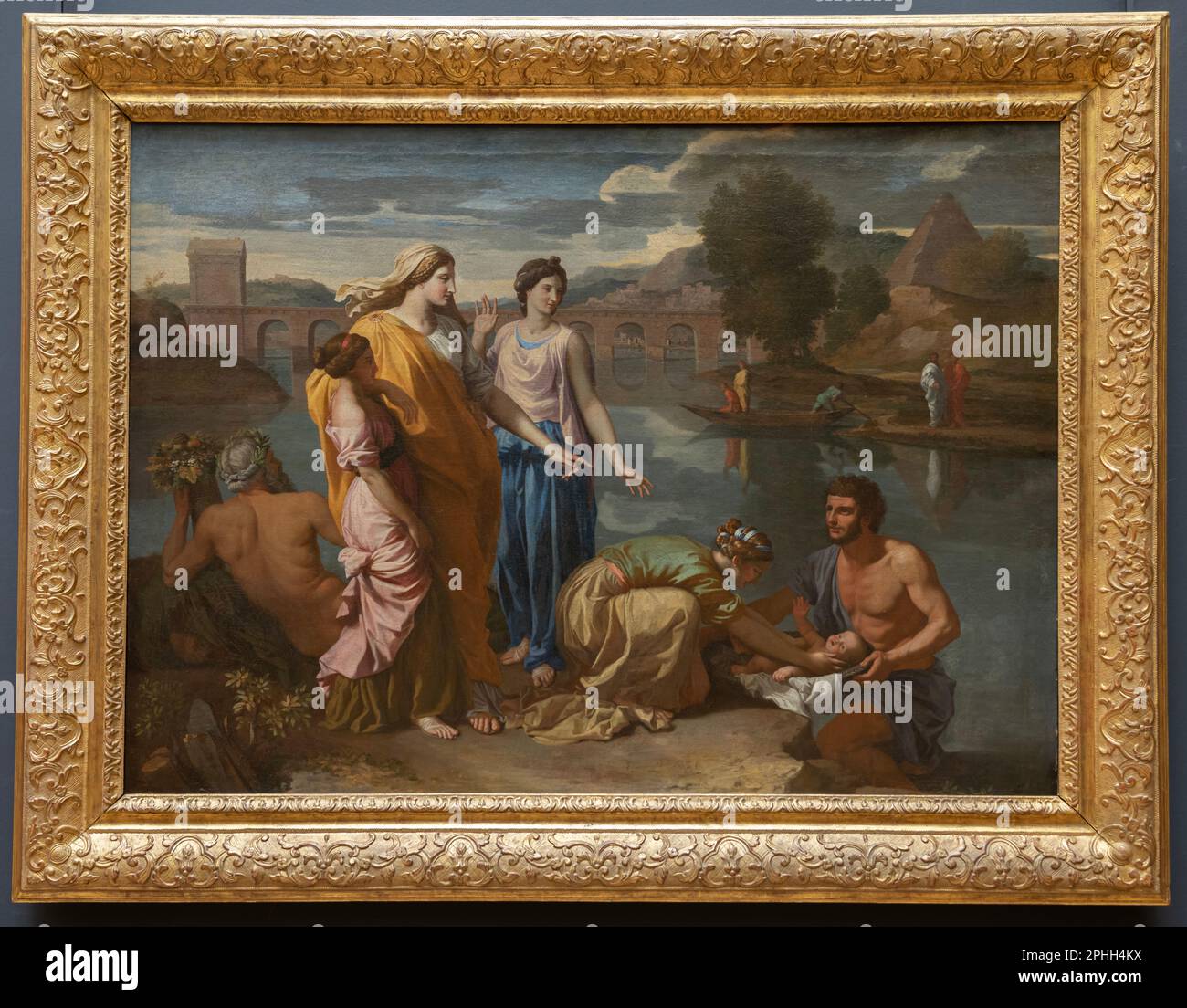 Paris, France - 02 19 2023 : Musée du Louvre. Moïse sauvé des eaux peintes par Nicolas Poussin Banque D'Images