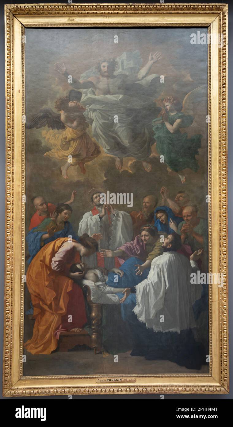 Paris, France - 02 19 2023 : Musée du Louvre. Saint François Xavier ramenant à la vie la fille d'un habitant peint par Nicolas poussin Banque D'Images