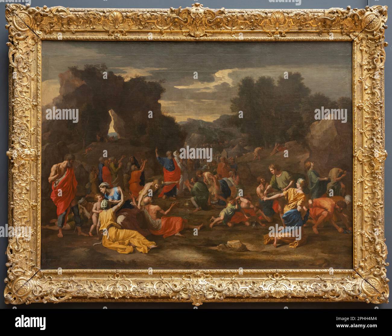 Paris, France - 02 19 2023 : Musée du Louvre. Les Israélites rassemblant Manna peint par Nicolas Poussin Banque D'Images