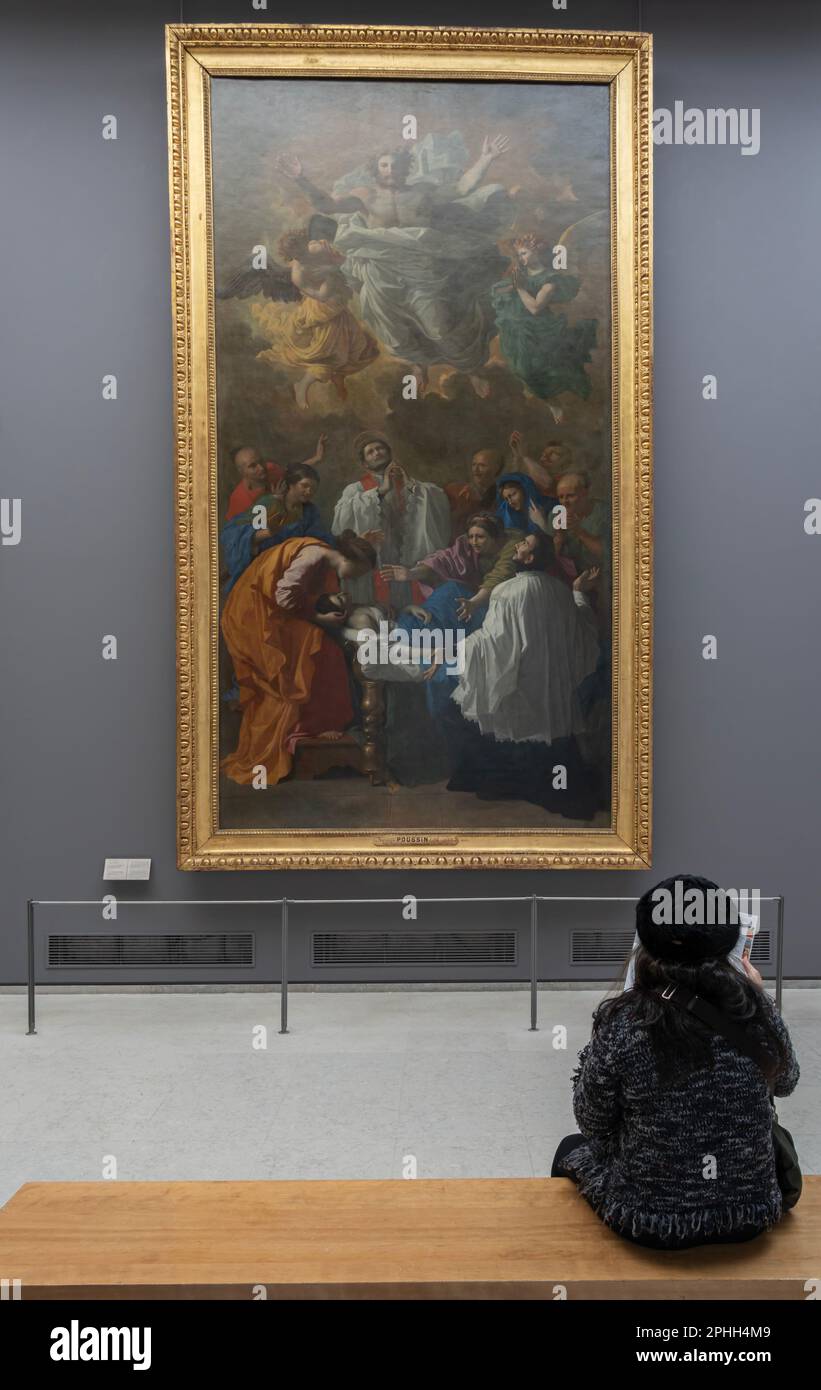 Paris, France - 02 19 2023 : Musée du Louvre. Saint François Xavier ramenant à la vie la fille d'un habitant peint par Nicolas poussin Banque D'Images