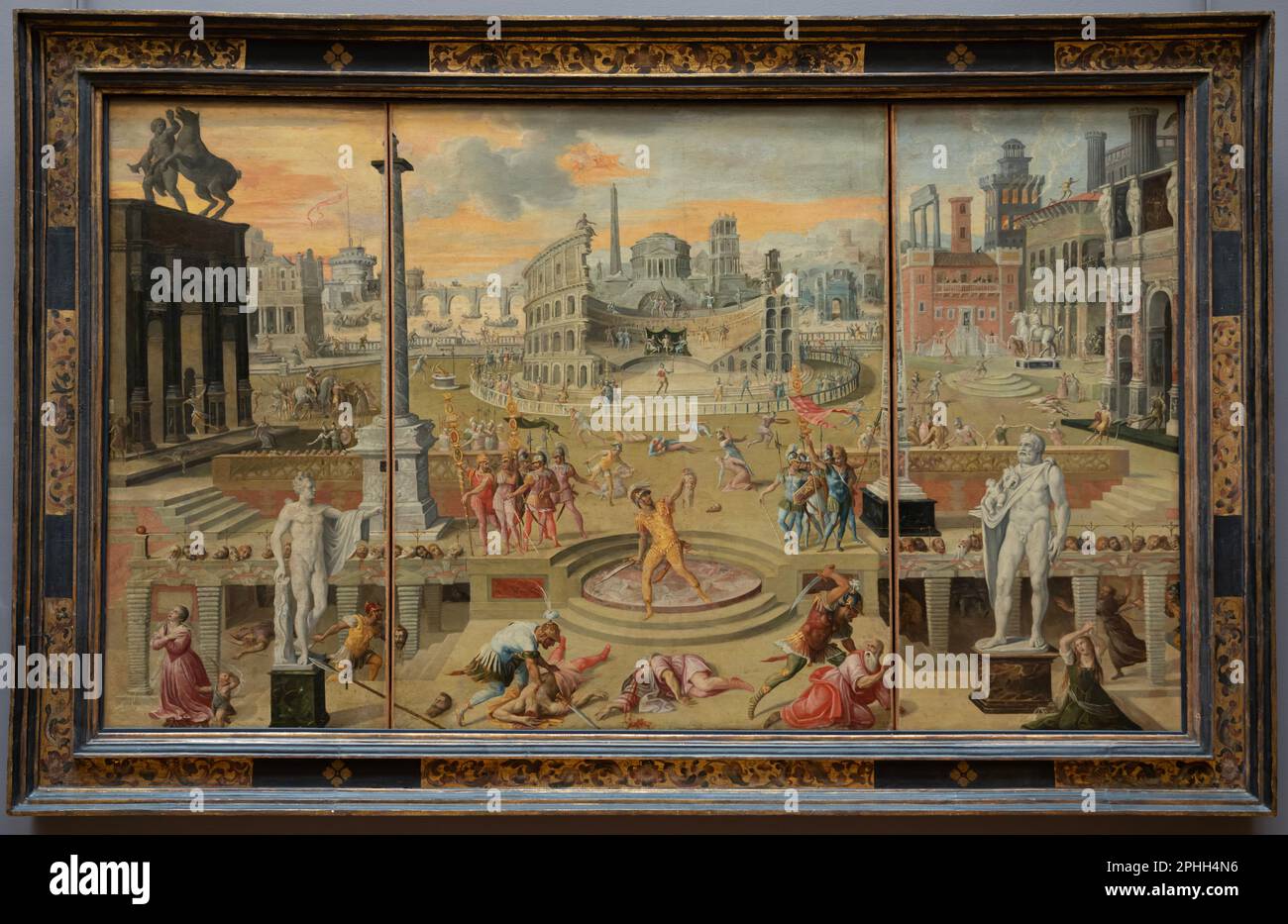 Paris, France - 02 19 2023 : Musée du Louvre. Les massacres du triumvirat peints par Antoine Caron Banque D'Images