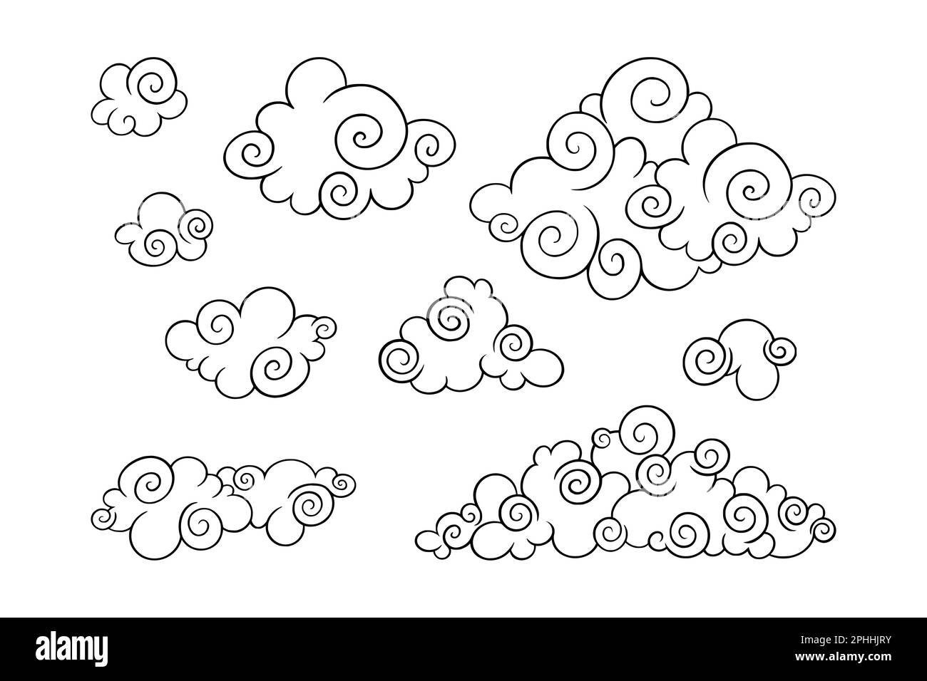 Des nuages chinois se sont mis en place. Des nuages asiatiques décoratifs pour des motifs festifs. Illustration vectorielle isolée sur fond blanc Illustration de Vecteur
