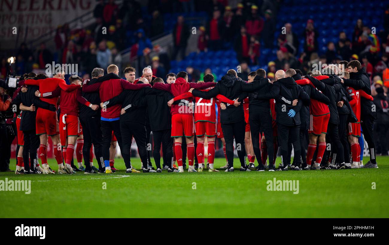 Cardiff, Royaume-Uni. 28/03/2023. Caucus du pays de Galles à temps plein. Le pays de Galles contre la Lettonie dans un qualificateur de L'UEFA EURO 2024 au stade de Cardiff le 28th mars 2023. Crédit : Lewis Mitchell/Alay Live News Banque D'Images