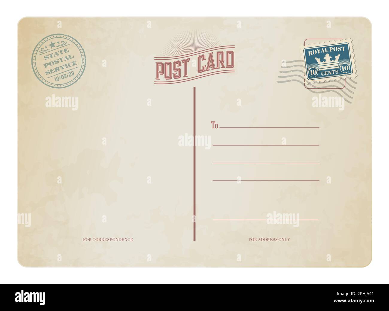 Carte postale ancienne, timbre-poste rétro sur carte postale vintage,  arrière-plan postal vectoriel. Ancienne carte postale antique avec timbre- poste de la poste royale avec Image Vectorielle Stock - Alamy