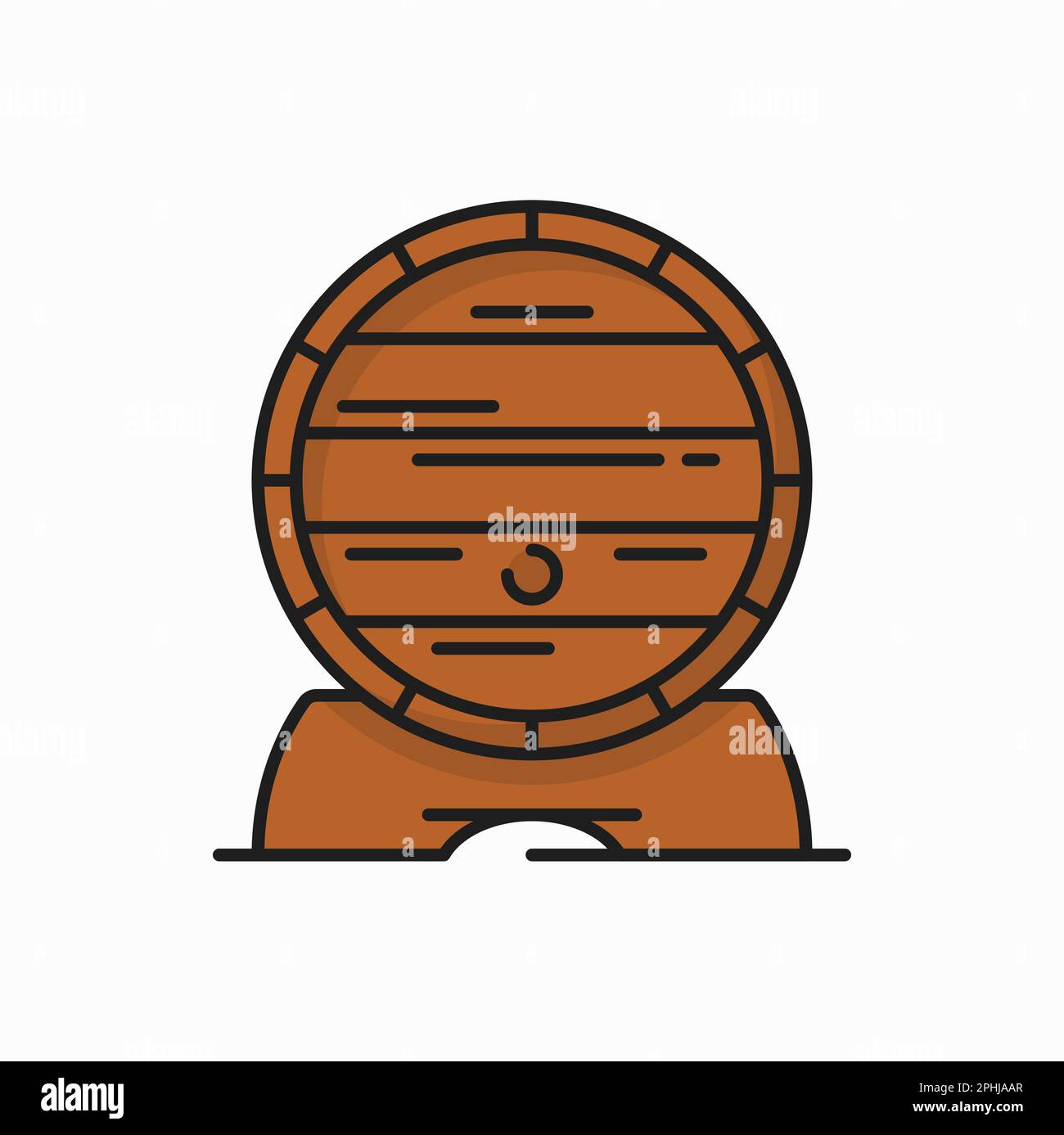 Icône de contour de couleur de canon en bois. Fût en chêne vectoriel avec récipient à vin, réservoir avec produits vinicoles, baril pour stocker les boissons alcoolisées traditionnelles Illustration de Vecteur