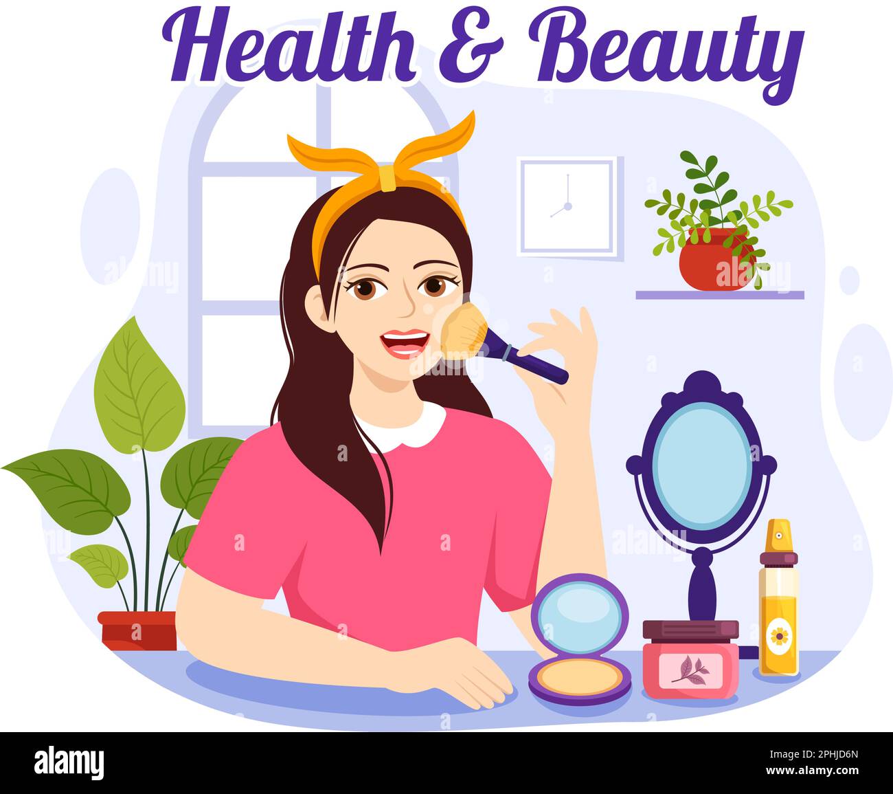 Beauté et santé Illustration avec des cosmétiques naturels et des produits écologiques pour la peau problématique ou le visage de traitement chez les femmes Cartoon modèles dessinés à la main Illustration de Vecteur