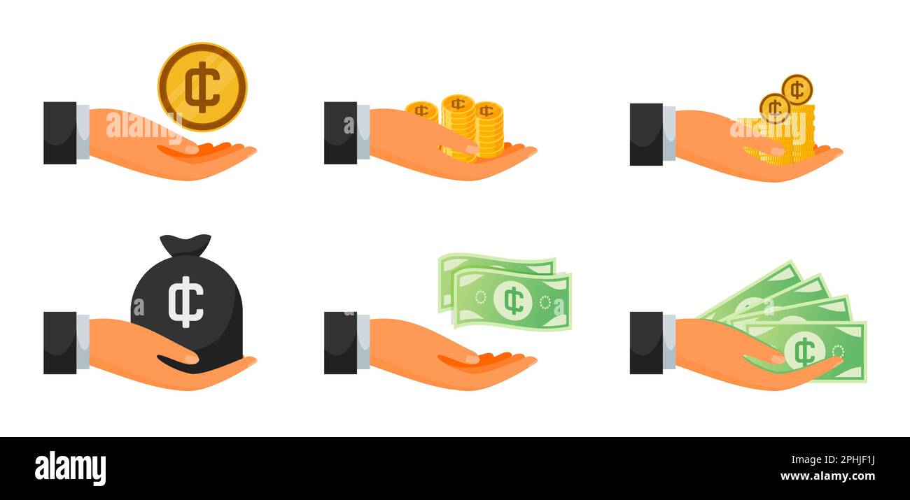 Donner de l'argent et des pièces au Cedi ghanéen Illustration de Vecteur