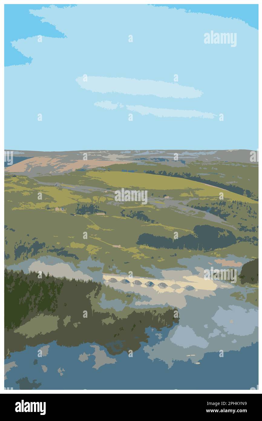 Poster rétro nostalgique du Peak District National Park, Angleterre, Royaume-Uni dans le style de Work Projects Administration. Illustration de Vecteur