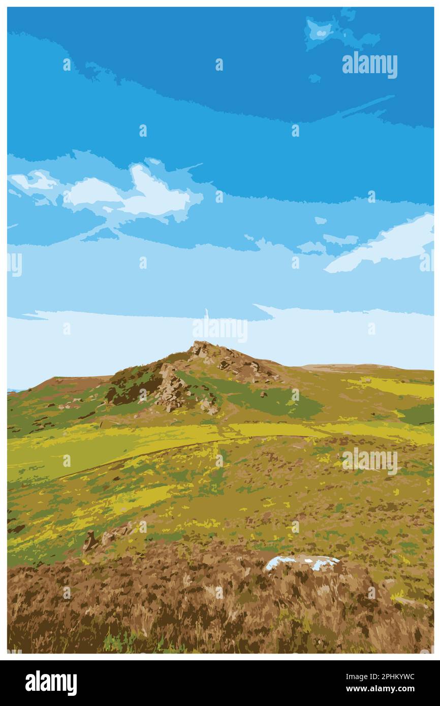 Poster rétro nostalgique du Peak District National Park, Angleterre, Royaume-Uni dans le style de Work Projects Administration. Illustration de Vecteur