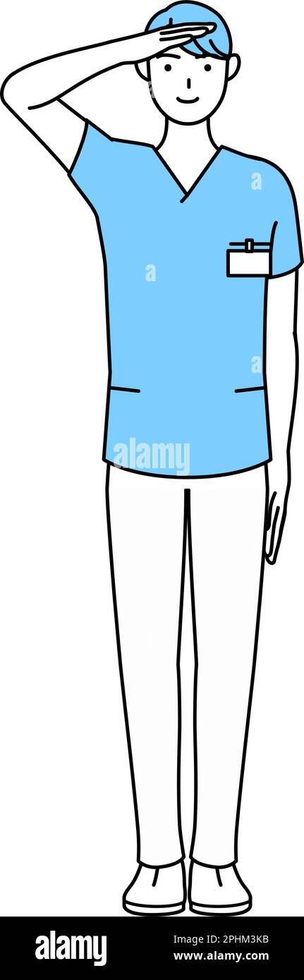 Infirmière masculine, physiothérapeute, ergothérapeute, orthophoniste, assistante infirmière en uniforme faire un salut, Illustration vectorielle Illustration de Vecteur