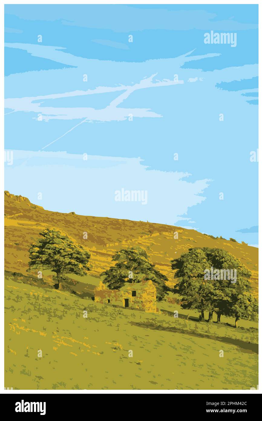 Poster rétro nostalgique du Peak District National Park, Angleterre, Royaume-Uni dans le style de Work Projects Administration. Illustration de Vecteur