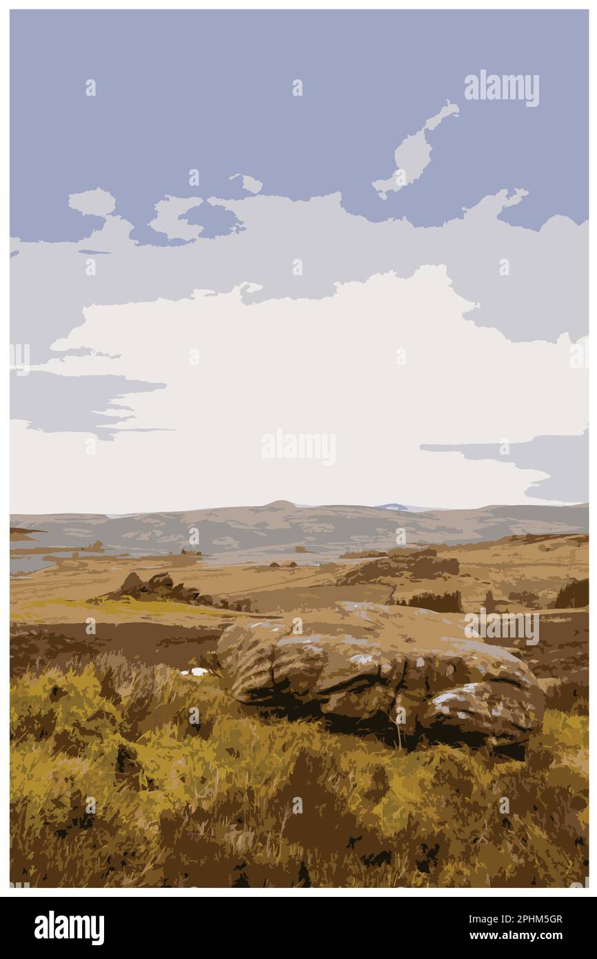 Poster rétro nostalgique du Peak District National Park, Angleterre, Royaume-Uni dans le style de Work Projects Administration. Illustration de Vecteur
