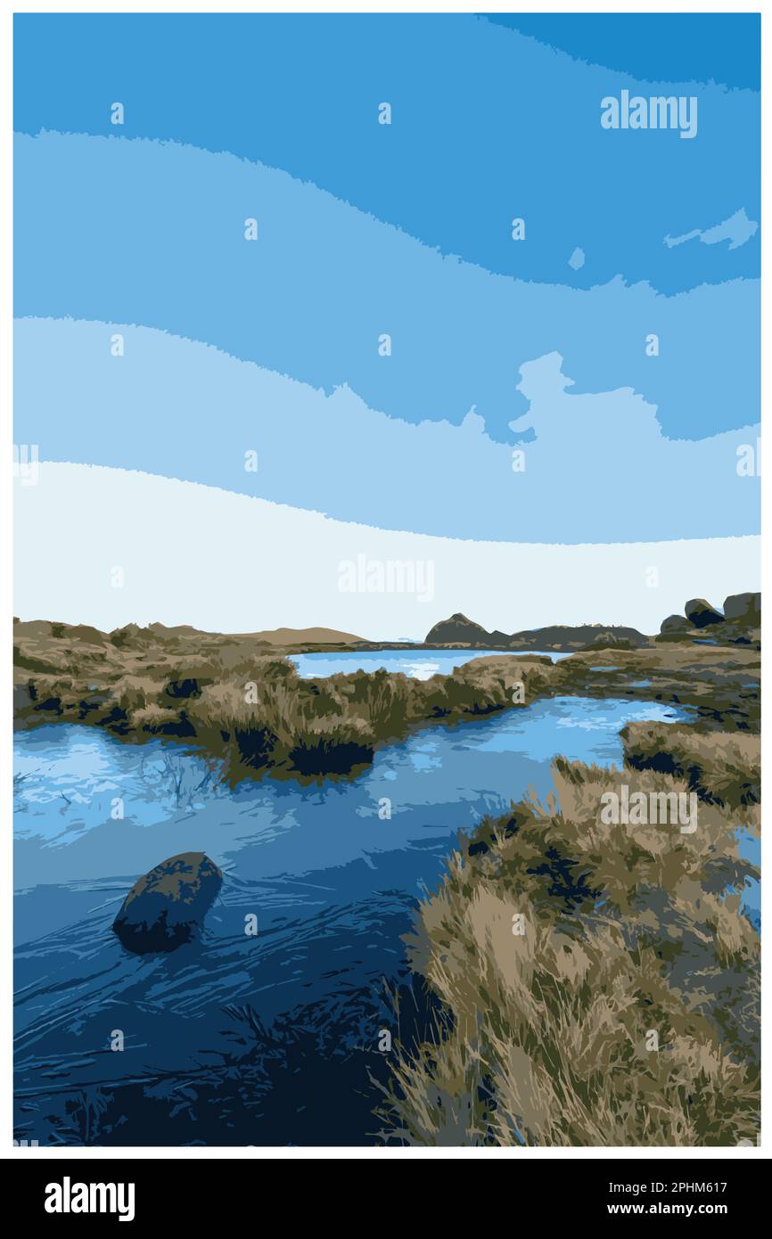 Poster rétro nostalgique du Peak District National Park, Angleterre, Royaume-Uni dans le style de Work Projects Administration. Illustration de Vecteur