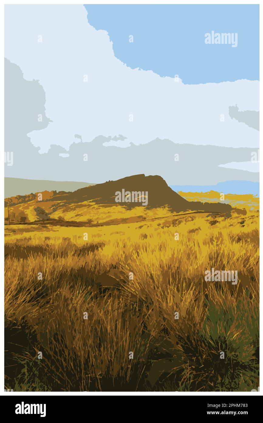 Poster rétro nostalgique du Peak District National Park, Angleterre, Royaume-Uni dans le style de Work Projects Administration. Illustration de Vecteur
