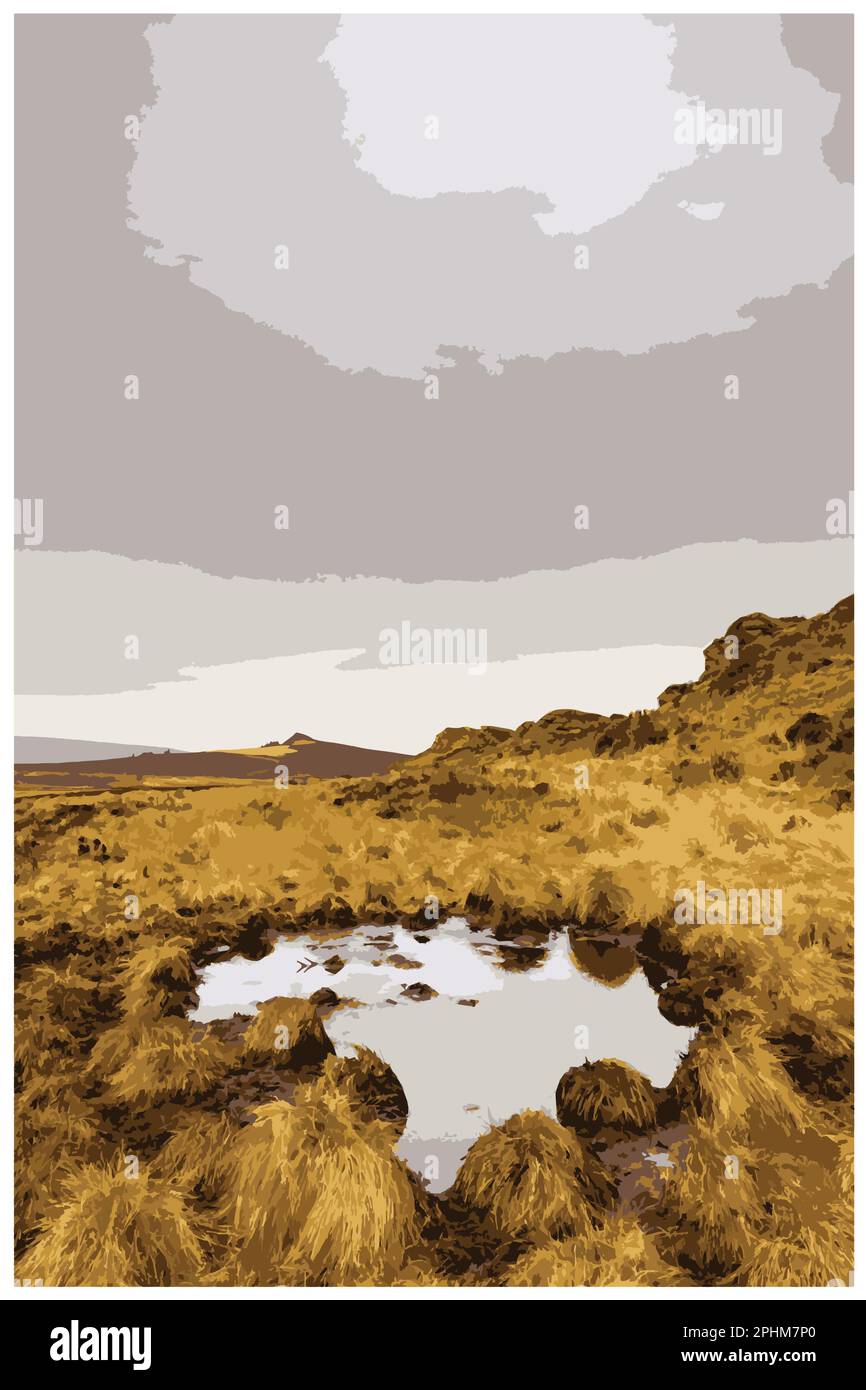 Poster rétro nostalgique du Peak District National Park, Angleterre, Royaume-Uni dans le style de Work Projects Administration. Illustration de Vecteur
