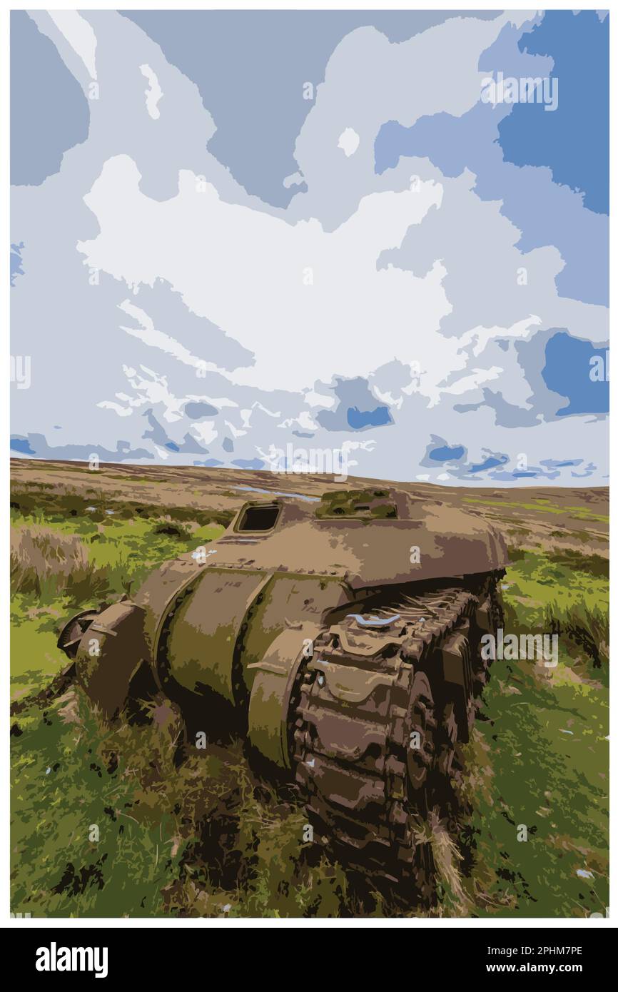 Poster rétro nostalgique du Peak District National Park, Angleterre, Royaume-Uni dans le style de Work Projects Administration. Illustration de Vecteur