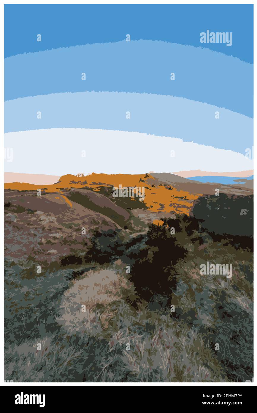 Poster rétro nostalgique du Peak District National Park, Angleterre, Royaume-Uni dans le style de Work Projects Administration. Illustration de Vecteur