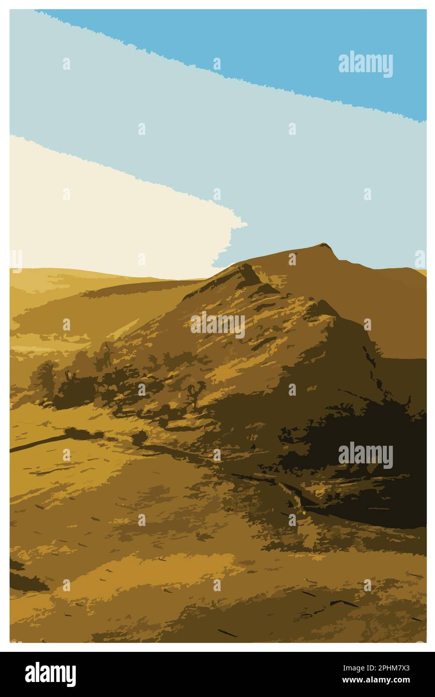 Poster rétro nostalgique du Peak District National Park, Angleterre, Royaume-Uni dans le style de Work Projects Administration. Illustration de Vecteur